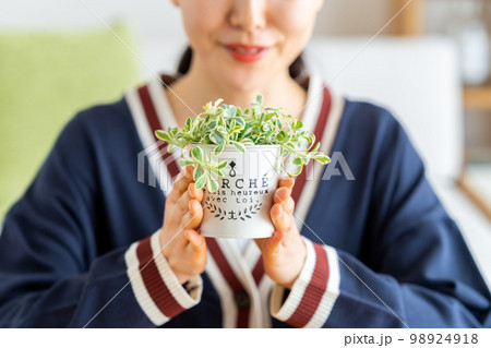 観葉植物を育てる若い女性 観葉植物を育てる若い女性 98924918