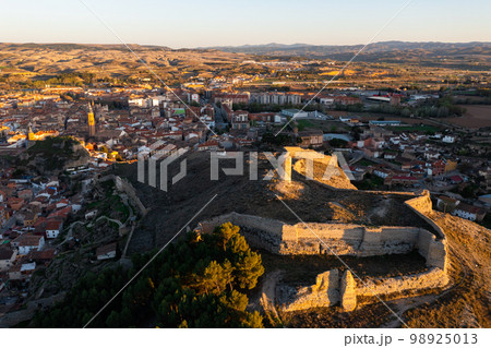 Aerial view of ruins of Mocha tower and fortified walls in Calatayud 98925013