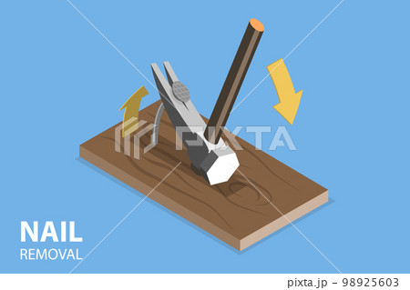 3D Isometric Flat Vector Conceptual Illustration of Nail Removal 3D Isometric Flat Vector Conceptual Illustration of Nail Removal 98925603