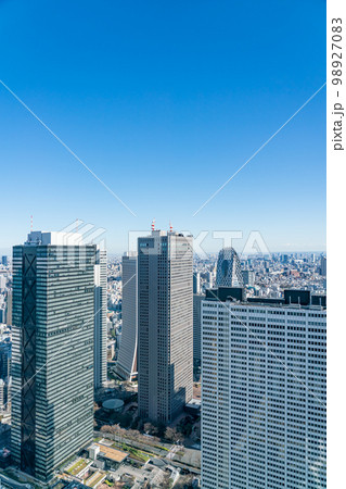 【東京都】冬の青空と大都市の街並み 【東京都】冬の青空と大都市の街並み 98927083