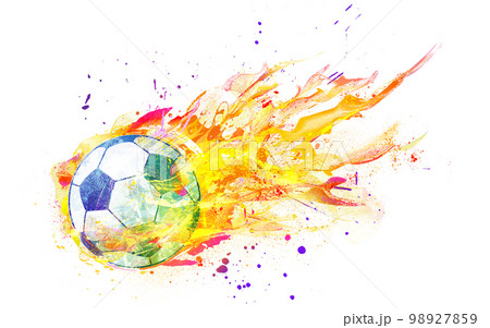 炎のサッカーボールの手書きイラストのイラスト素材 [98927859] - PIXTA