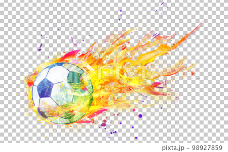 hand drawn illustration of flaming soccer ball 98927859