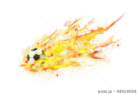 炎のサッカーボールの手書きイラスト 98928008