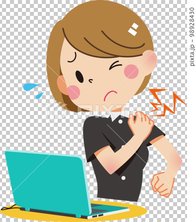 一個在電腦前工作時肩膀僵硬的女人 98928430
