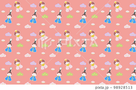 背景ピンクのお雛様とお内裏様のシームレスパターン 98928513