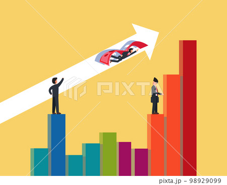 Graph going up. Businessman flying with dollar wings. business sales or profit increase concept. Graph going up. Businessman flying with dollar wings. business sales or profit increase concept. 98929099