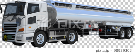 2軸トラクターと銀色のトレーラー2軸の大型タンクローリー切抜き画像イラスト 98929303