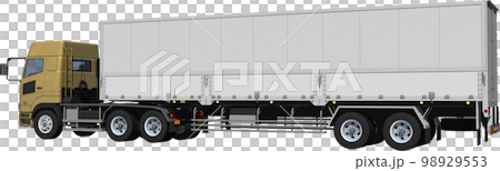 軸拖拉機和銀色拖車 2 軸的大翼貨車切口圖像插圖 98929553