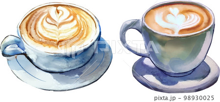 ラテアートのセット　水彩風ベクターイラスト 98930025