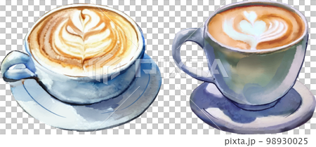 ラテアートのセット　水彩風ベクターイラスト 98930025