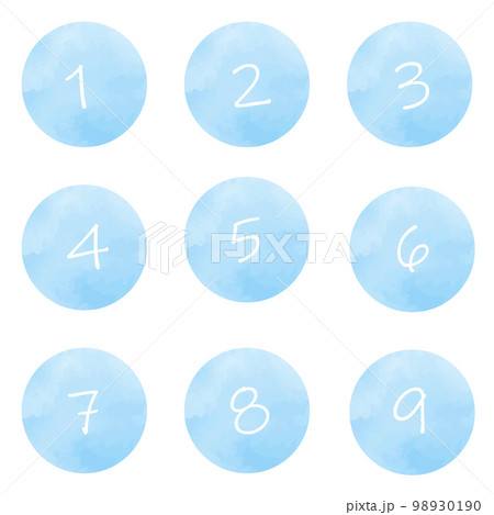かわいい　水彩風の数字　水色 98930190