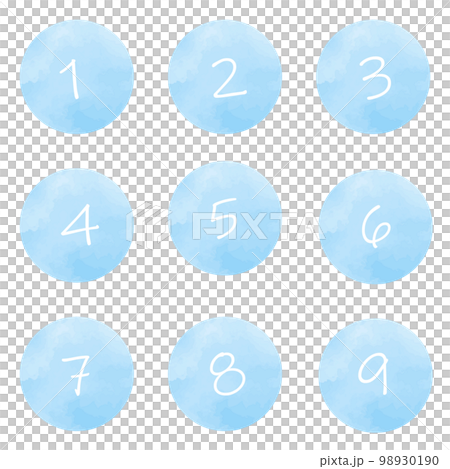 かわいい　水彩風の数字　水色 98930190