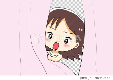 一個從窗簾裡偷看的滿臉苦惱的女孩 98930352