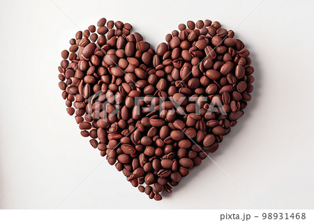 Heart coffee Set against a crisp white background, the intricate and delicate arrangement of beans creates a visually stunning and unique representation of love and passion for coffee. 98931468
