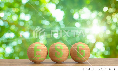 The green esg on wood ball for eco or environment concept 3d rendering The green esg on wood ball for eco or environment concept 3d rendering 98931613