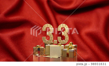 The 3.3 and gold gift box on red silk for marketing or sale promotion 3d rendering The 3.3 and gold gift box on red silk for marketing or sale promotion 3d rendering 98931631