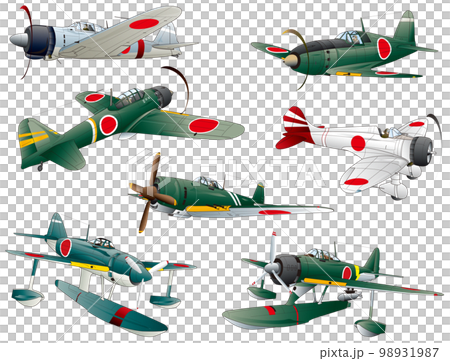 第二次世界大戦期の日本帝国海軍単座プロペラ戦闘機と水上艇7機のvectorイラスト集 98931987