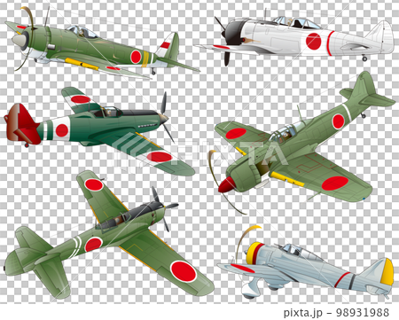 第二次世界大戦期、日本陸軍航空隊の単座プロペラ戦闘機6機のvectorイラスト集。 98931988