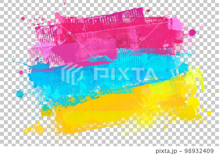 油漆材料塗成粉紅色、淺藍色和黃色 油漆材料塗成粉紅色、淺藍色和黃色 98932409