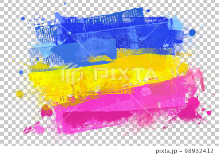 油漆材料塗成藍色、黃色和粉紅色 98932412
