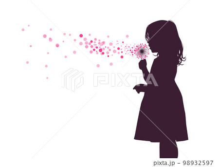 Girl with dandelions. Vector illustration 98932597
