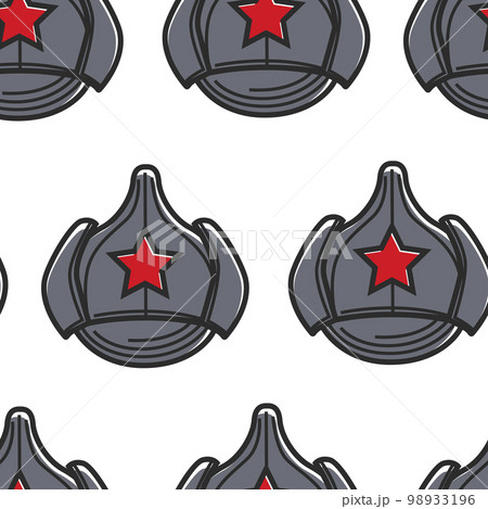 USSR army hat with red star retro headdress seamless pattern 98933196