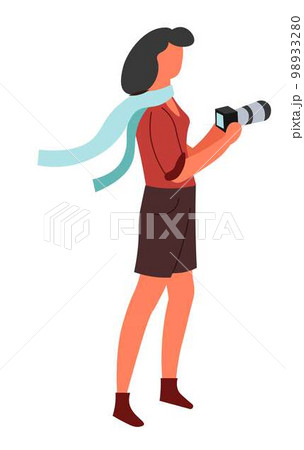 Photo camera isolated female character photographer with digital device Photo camera isolated female character photographer with digital device 98933280