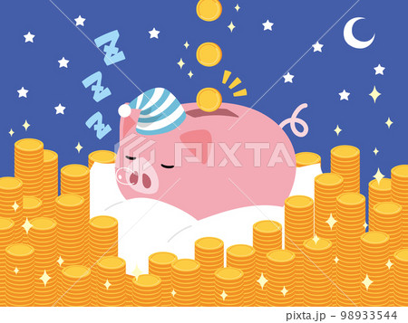 寝てる間にお金が貯まる横向きの豚の貯金箱 98933544