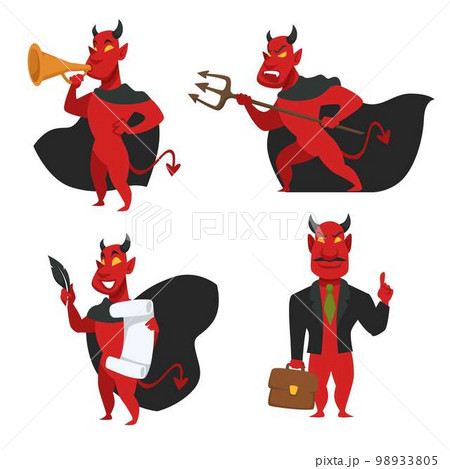 Demon or devil in cloak with horns and tail Satan or Lucifer 98933805