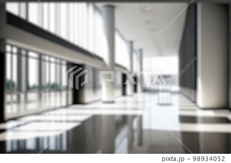 Blur background of empty entrance hall of modern public station or large convention center lobby 98934052