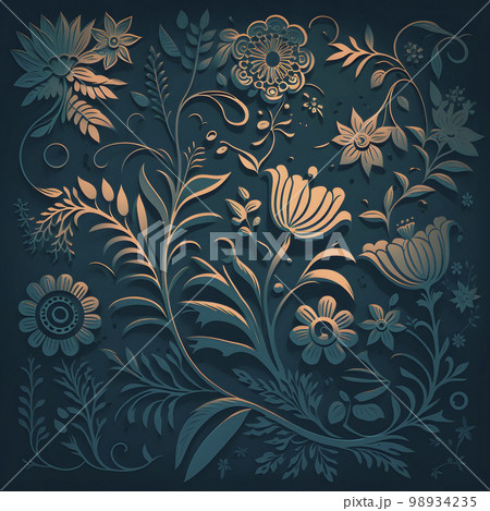 フラットデザイン フローラルテクスチャ「AI生成画像」 フラットデザイン フローラルテクスチャ「AI生成画像」 98934235