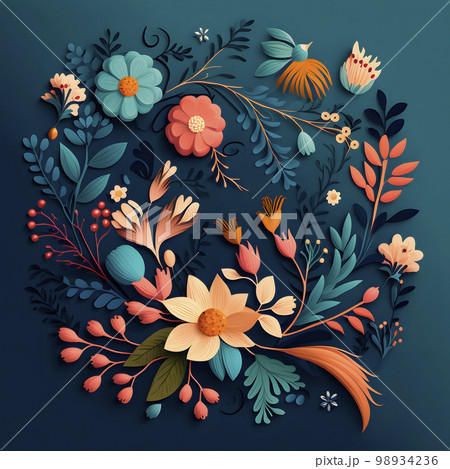 フラットデザイン フローラルテクスチャ「AI生成画像」 フラットデザイン フローラルテクスチャ「AI生成画像」 98934236