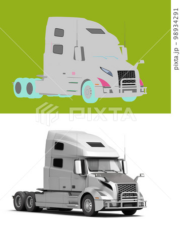 White semi truck with black inserts with carrying capacity of up to five tons front view 3d render on white with colored alpha White semi truck with black inserts with carrying capacity of up to five tons front view 3d render on white with colored alpha 98934291