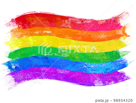 虹色のブラシストローク、抽象的な旗のイメージ 98934320