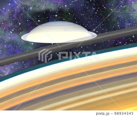 土星の輪に巨大UFO 98934345