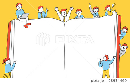 ノート型のイラストフレーム　様々な人が集まっているタイトル用フレーム 98934460