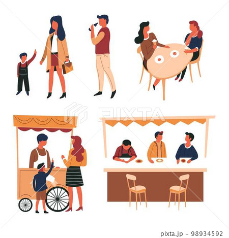 Cafe and tent with counter trolley ice cream and burgers Cafe and tent with counter trolley ice cream and burgers 98934592