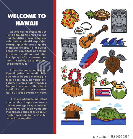 Hawaiian symbols welcome to Hawaii traveling or tourism and culture 98934594