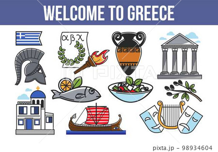 Welcome to Greece Greek symbols isolated objects tourism Welcome to Greece Greek symbols isolated objects tourism 98934604