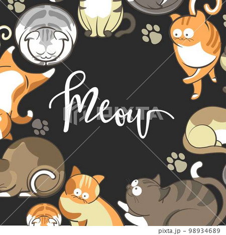 Meow cute cats and pawprint frame pets or...のイラスト素材 [98934689] - PIXTA