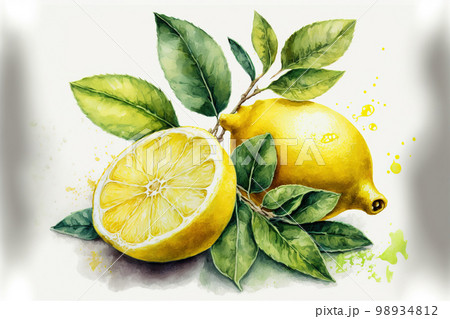 Watercolor of lemons in style of hand painted watercolor 98934812