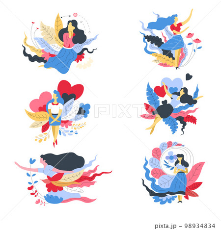 Woman isolated abstract icons girl in dreamy or romantic mood 98934834