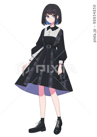 東京お洒落スタイル ボブカットの女性 アニメ風イラスト「AI生成