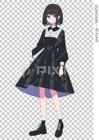 東京お洒落スタイル ボブカットの女性 アニメ風イラスト「AI生成画像