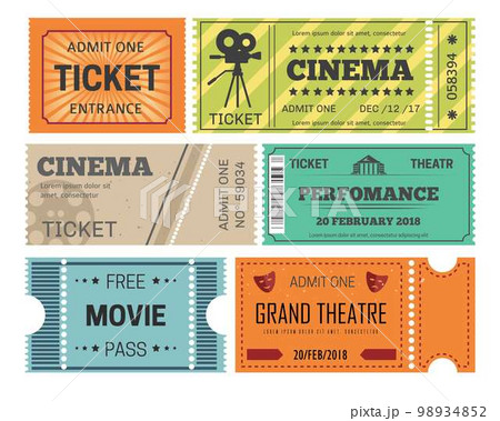 Theater and cinema tickets admission or paper pass isolated objects 98934852