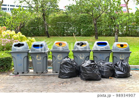 Waste separation for recycle and reuse, Collection of different type of waste Waste separation for recycle and reuse, Collection of different type of waste 98934907