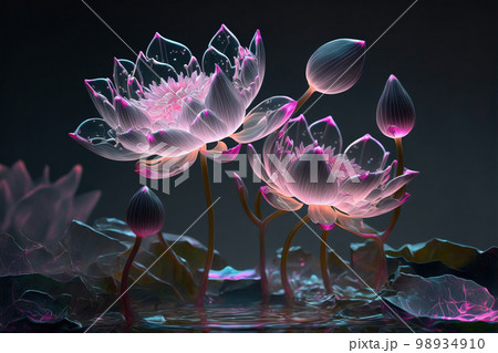 Dreamlike image of light glow lotus flower or water lily with transparent pink 98934910