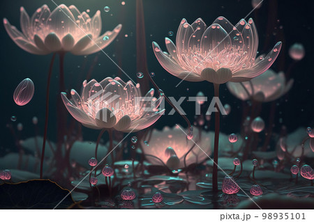 Dreamlike image of light glow lotus flower or water lily with transparent pink Dreamlike image of light glow lotus flower or water lily with transparent pink 98935101