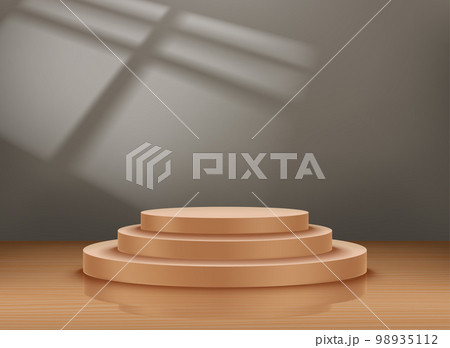Studio with wood floor and golden podium. Vector 3d illustration Studio with wood floor and golden podium. Vector 3d illustration 98935112
