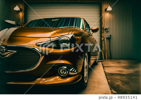 Luxury car park in indoor garage in close up view Luxury car park in indoor garage in close up view 98935141